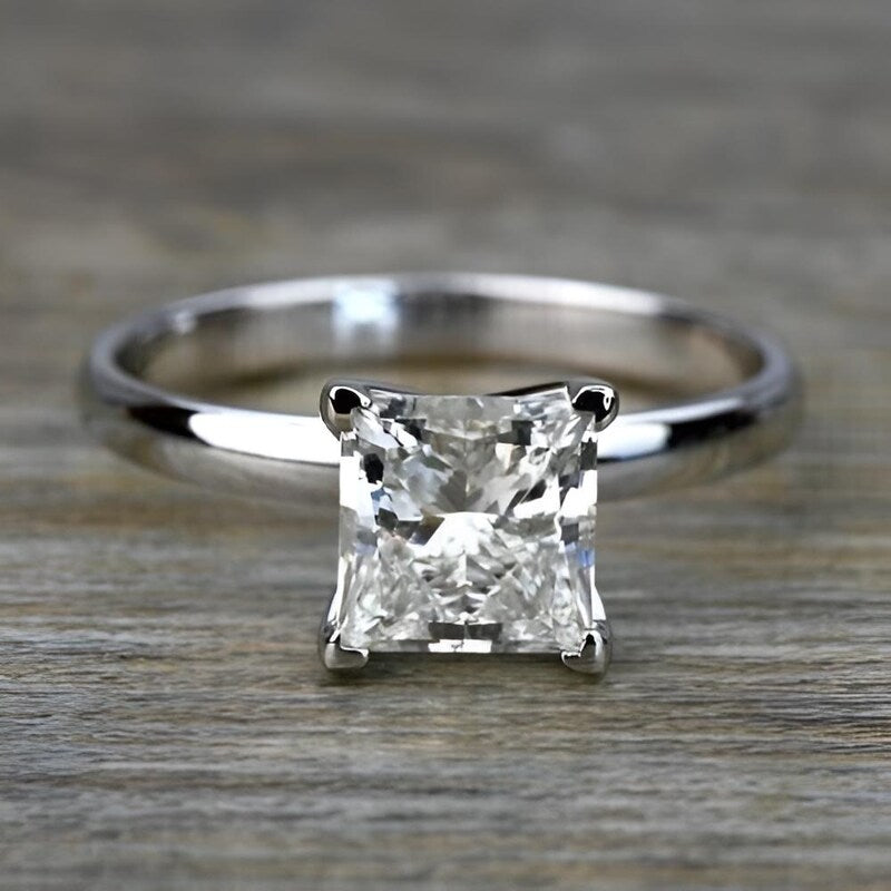 2 Ct Princess Cut Moissanite Solitaire Ladies Engagement Ring 14k White Gold Plated