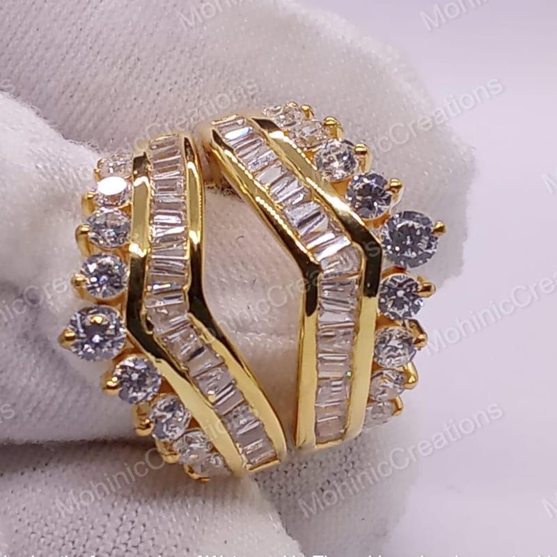 Round & Baguette Cut CZ Ring Enhancer, 14K Yellow Gold Finish