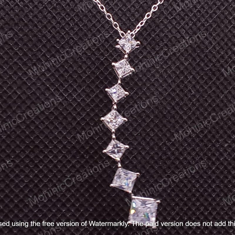 Princess Cut Moissanite Sterling Silver Bar Pendant Necklace