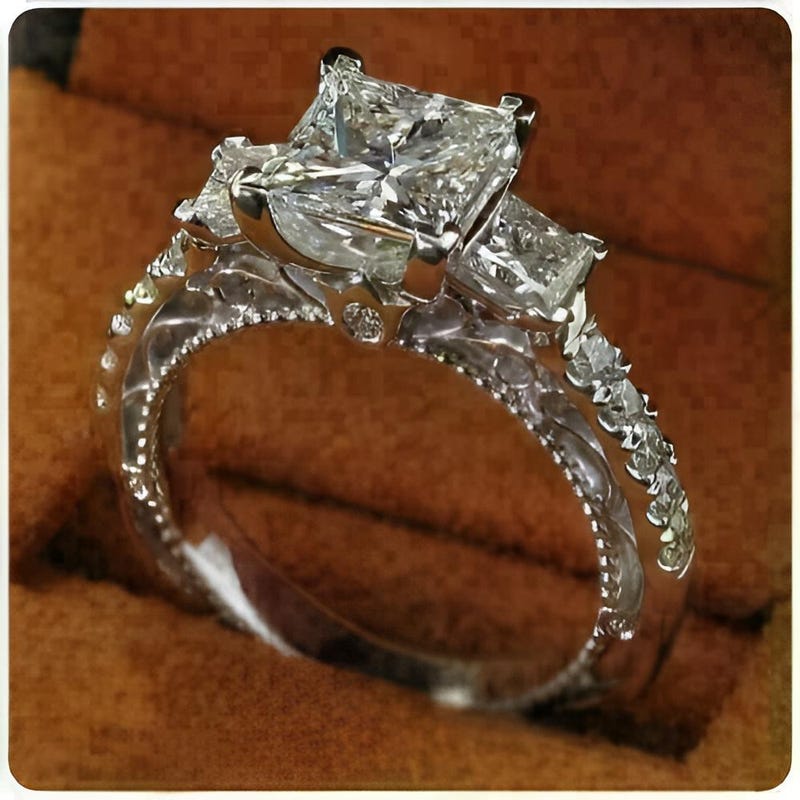 Handmade Princess Cut CZ Sterling Silver Engagement Ring