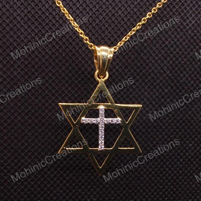 Sterling Silver Star of David Cross Pendant Necklace, Gold Plated