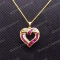 Ruby Heart Pendant Necklace, 14k Yellow Gold Plated 925 Silver