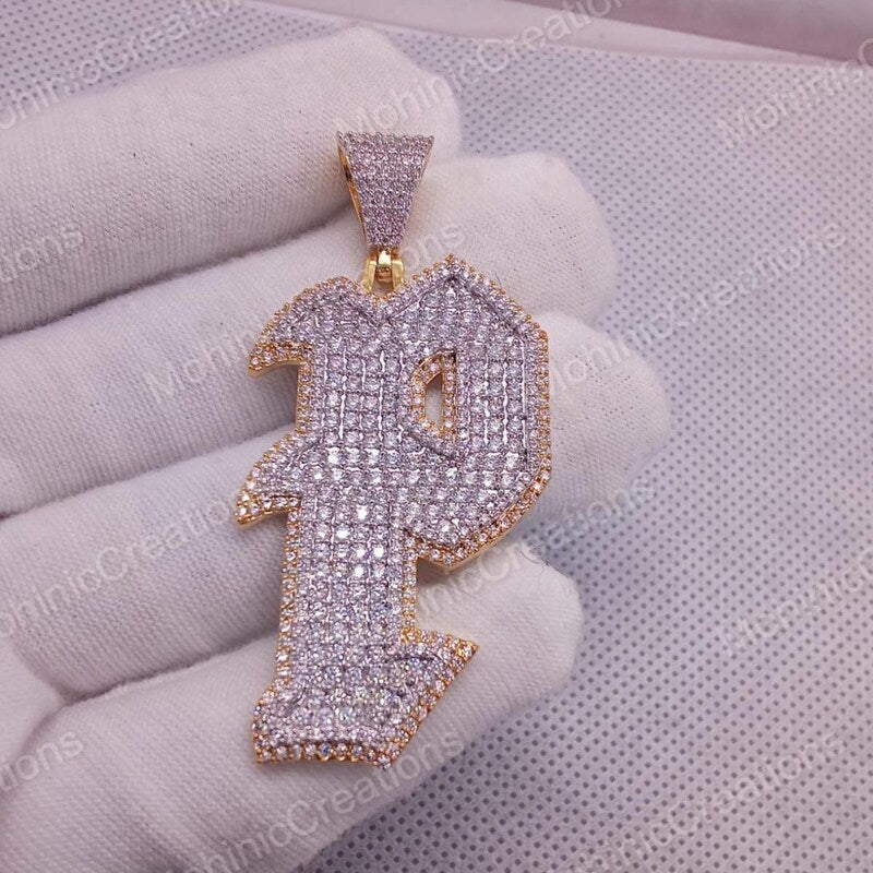 Letter P Pendant, Cubic Zirconia Diamond Charm, 14K Two Tone Gold Plated