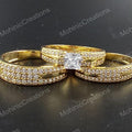 Sterling Silver Couple Ring Set, Yellow Gold Plated, Cubic Zirconia