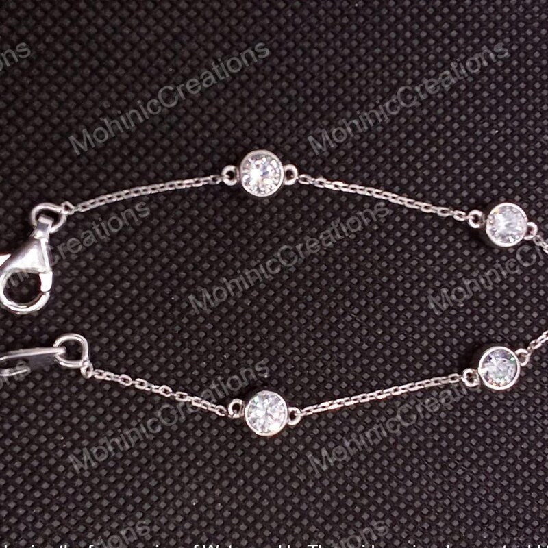 Round Lab Diamond Sterling Silver Chain Bracelet, 7"