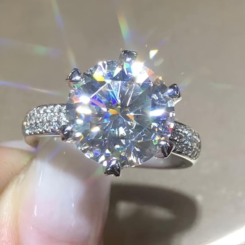 2.5Ct Round Cut Moissanite Solitaire Ring, 14k White Gold Plated 925 Sterling Silver