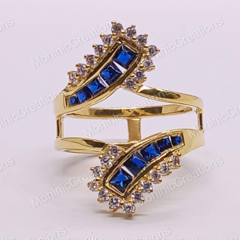 Sapphire Diamond Enhancer Ring, 14K Yellow Gold Finish, Sterling Silver