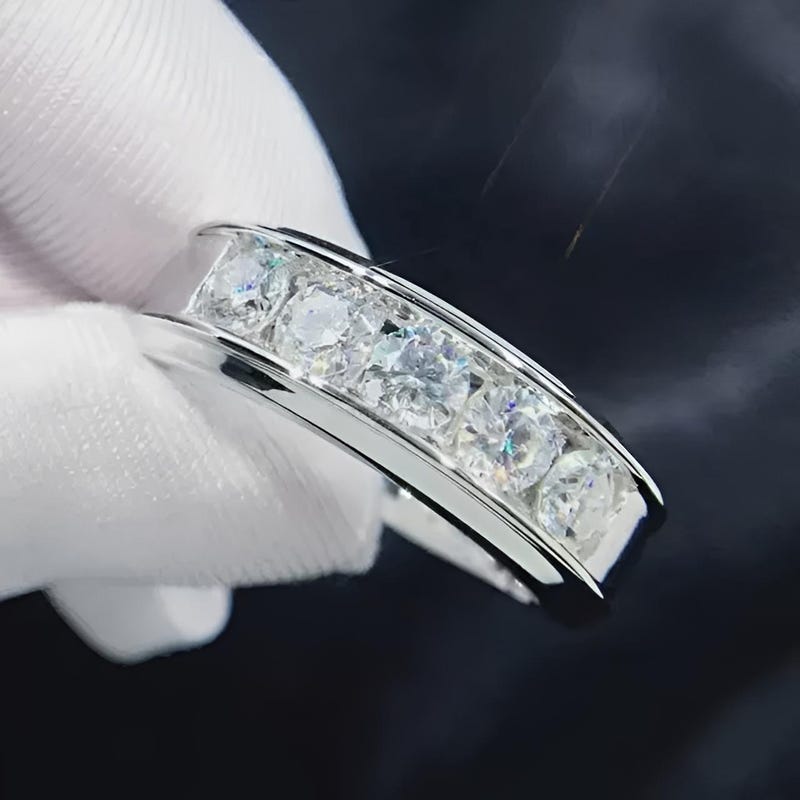 2Ct Round Cut Lab-Created Diamond 5-Stone Men's Wedding Ring 14K White Gold Plated