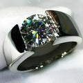 Round Moissanite Diamond Men's Ring, 14K White Gold Finish, Solitaire Engagement Ring