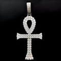 Lab Diamond Ankh Cross Pendant, 925 Silver, White Gold Plated