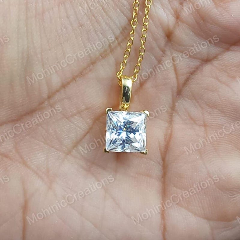 2Ct Princess Cut Moissanite Pendant Necklace, 925 Sterling Silver