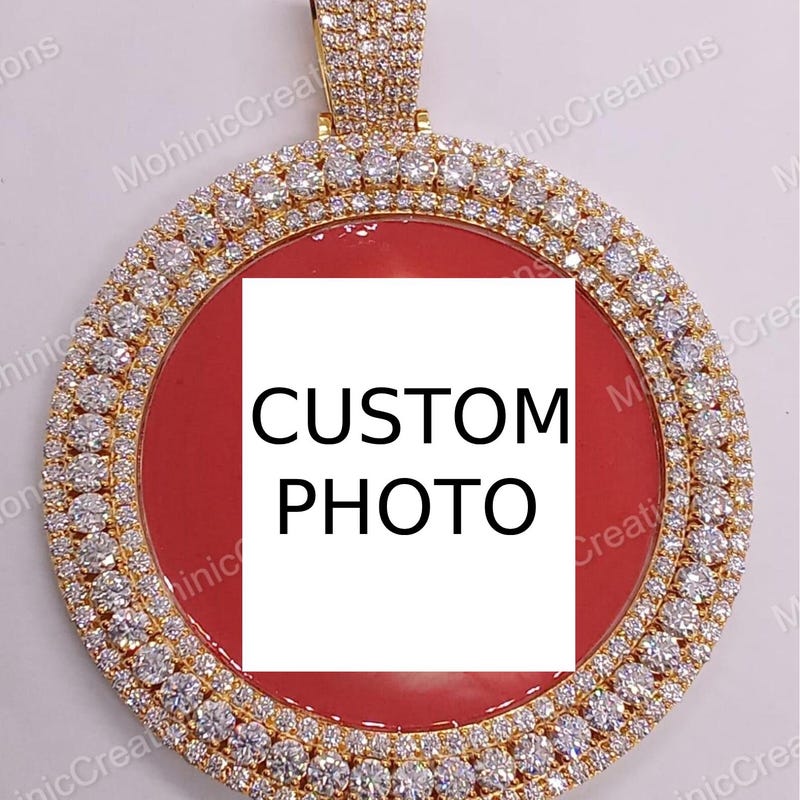 Handmade 14K Yellow Gold Plated CZ Diamond Pendant, Custom Photo Charm