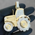 Personalized Tractor Charm Pendant, Round Cut Moissanite, 14K Gold Plated