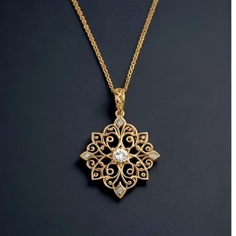 925 Silver Diamond Pendant Necklace, 14k Yellow Gold Plated, Christmas Gift
