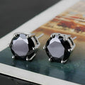 Black Cubic Zirconia Stud Earrings for Men – Sterling Silver, Round Cut