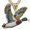 Colorful Mallard Duck Hip Hop Pendant, Full Bling CZ Stones, 14k Gold Plated Statement Bird Necklace, Unique Rapper Jewelry