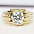 Round Cut Moissanite Ring, 14K Yellow Gold Finish, Unisex Band