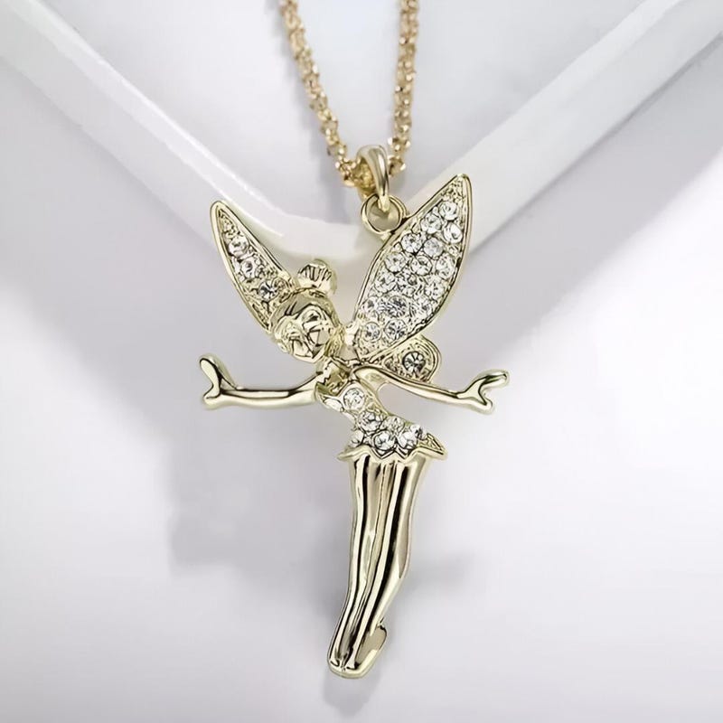 Sterling Silver Fairy Wings Pendant, Round Cut Moissanite Diamond, 14k Yellow Gold Plated