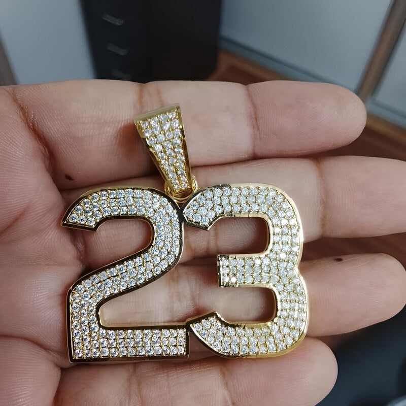 Custom "23" CZ Diamond Pendant, 14K Yellow Gold Plated Sterling Silver