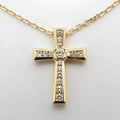 Moissanite Diamond Cross Pendant Necklace, 14k Yellow Gold Plated, Religious Gift