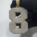 14K Yellow Gold Plated For Men's Cubic Zirconia Custom Number Charm Pendant, 925 Silver
