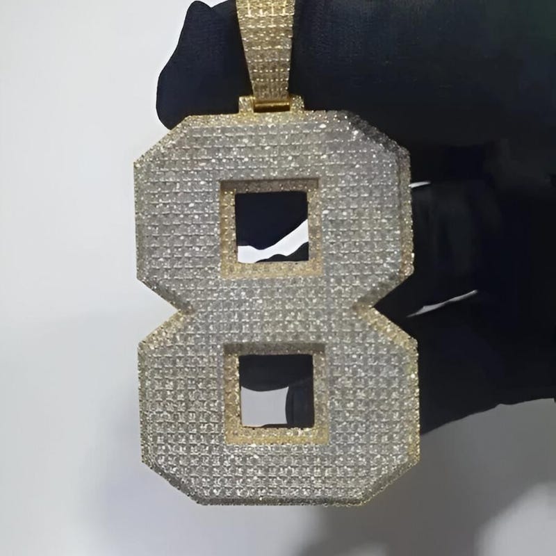 14K Yellow Gold Plated For Men's Cubic Zirconia Custom Number Charm Pendant, 925 Silver