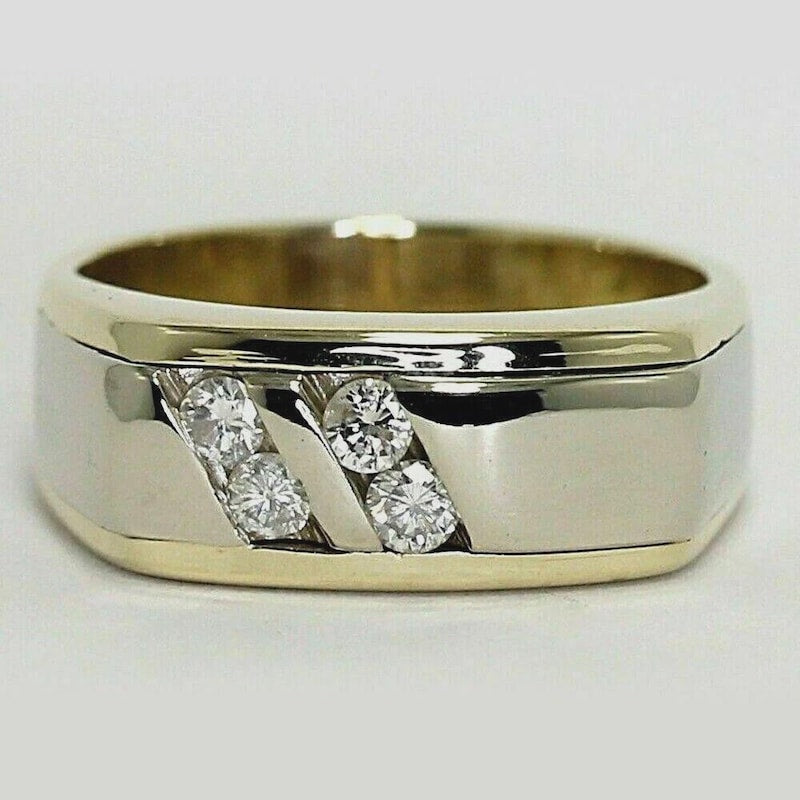 1.2Ct Round Cut Moissanite Diamond Men's Wedding Band Ring 14K Yellow Gold Plated