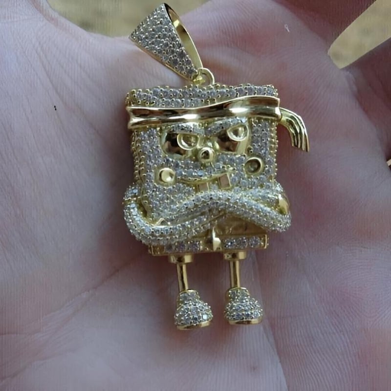 Sterling Silver Cartoon Charm Pendant, CZ Diamond, 14K Gold Plated