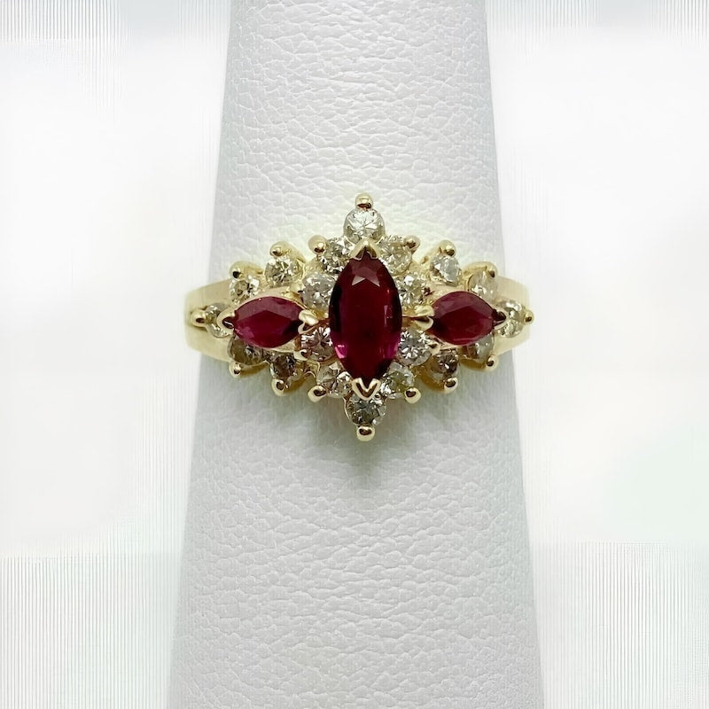 14K Yellow Gold Plated 2Ct Marquise Cut Lab-Created Ruby Diamond Engagement Ring
