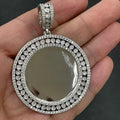 Cubic Zirconia Diamond Memory Charm Pendant, 14K White Gold Plated, Custom Photo Jewelry