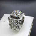 925 Sterling Silver Round Cut Moissanite Cluster Men's Ring Band, 14K White Gold Plated