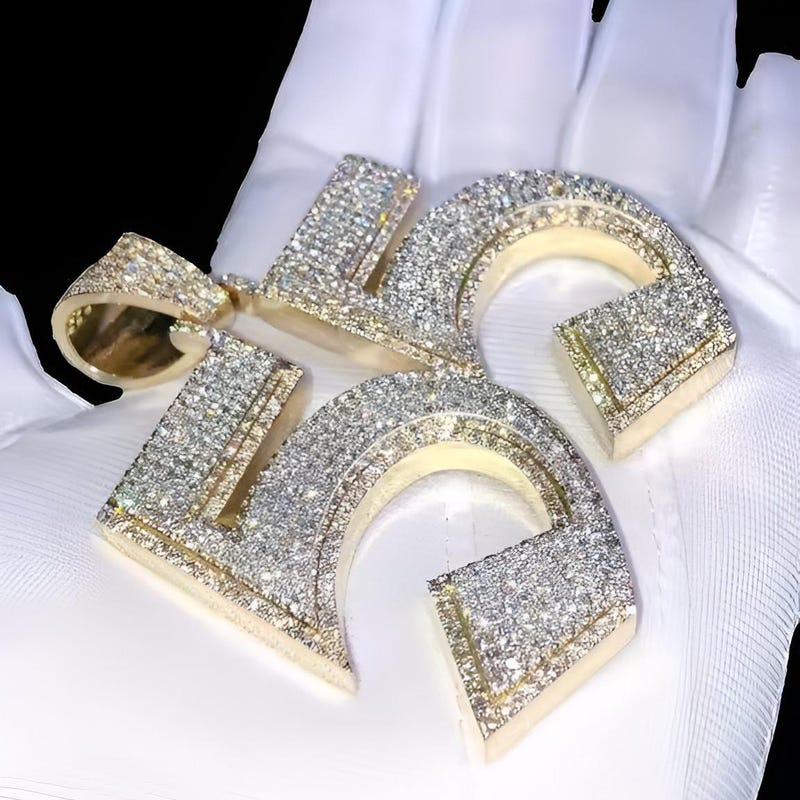 14K Gold Plated Number "55" Pendant, Sterling Silver Cubic Zirconia Charm