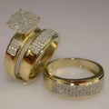 Moissanite Diamond Wedding Ring Trio – 14K Two Tone Gold Plated, Sterling Silver