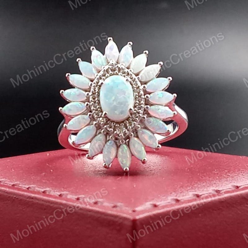 2.50Ct Oval & Marquise Cut Fire Opal Cocktail Engagement Ring 14k White Gold Plated 925 Sterling Silver