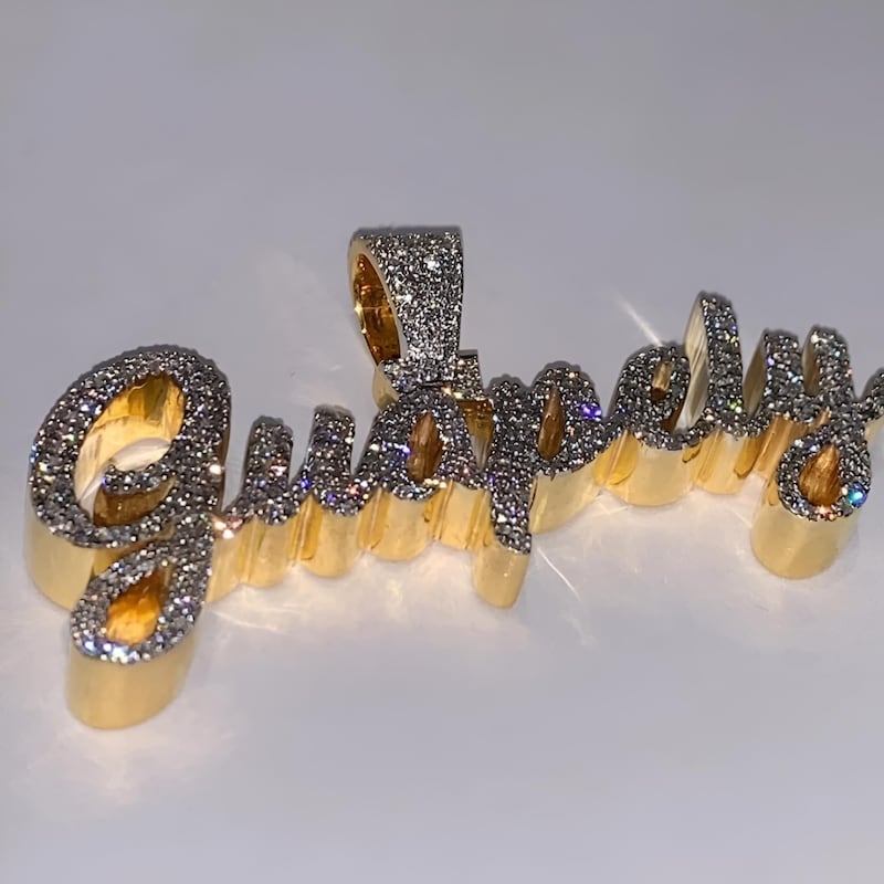 Men's Custom Name Pendant, Moissanite Diamond, 14K Yellow Gold Plated