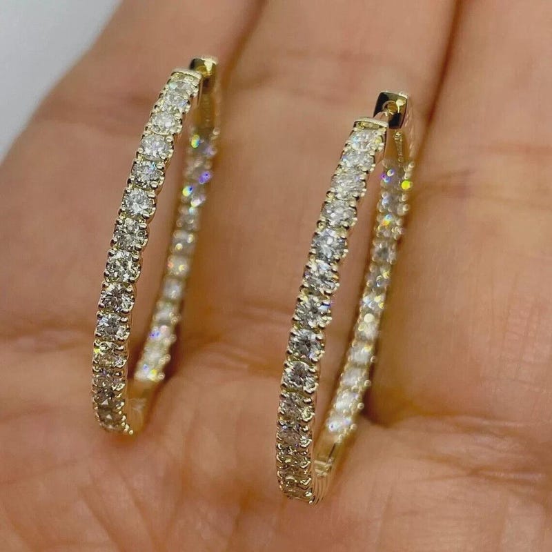 Moissanite Hoop Earrings | 14K Yellow Gold Plated Sterling Silver