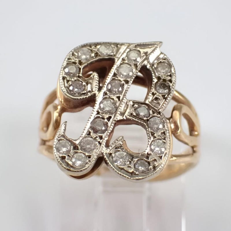 14k Two Tone Gold Plated 925 Sterling Silver Women's any Letter Gift Ring, Round Cut Cubic Zirconia Unisex Gift