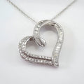 CZ Diamond Heart Pendant Necklace, 925 Silver, 14k White Gold Plated