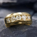 2Ct Round Cut Moissanite Diamond 5-Stone Men's Wedding Band 925 Silver 14K Yellow Gold Plated Engagement Ring, Anniversary, Birthday Gift