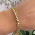 Round Cut Lab Created Diamond Women's Tennis Bracelet 14K Yellow Gold Plated