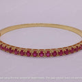 Women's Gift Silver Round Cut Red Ruby Tennis Bangle Bracelet, 14k Yellow Gold Plated