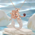 Moissanite Diamond Mermaid Pendant Necklace, 14K Rose Gold Plated 925 Silver