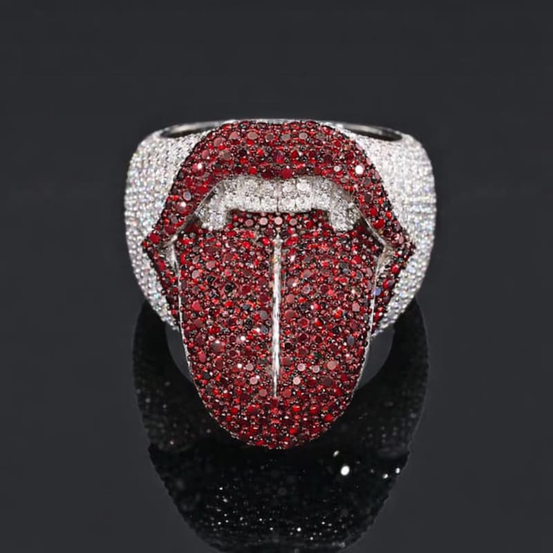 Iced Out Moissanite Tongue Ring, 925 Sterling Silver, Hip Hop Jewelry