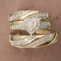 His Her Moissanite Diamond Wedding Ring Set | Bridal Trio Rings | 14K Yellow Gold Plated