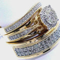 Moissanite Diamond Wedding Trio Ring Set – 14K Yellow Gold Plated, Sterling Silver