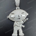 Men's Round Cut Moissanite Diamond Cartoon Charm Pendant, Unisex Gift 14K White Gold Plated 925 Sterling Silver