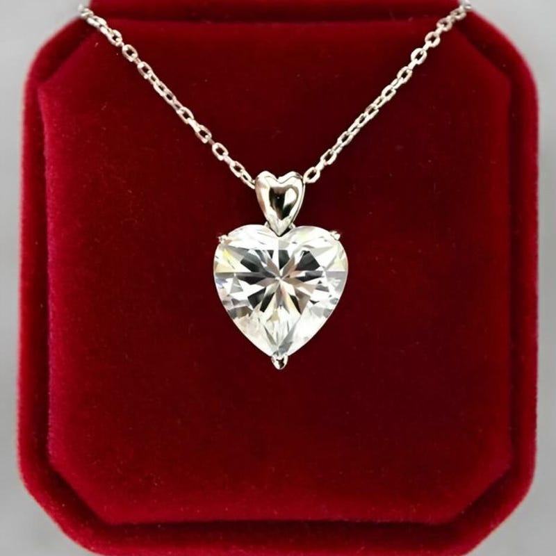 925 Silver Moissanite Diamond Solitaire Heart Pretty Pendant 18" Necklace 14k White Gold Plated