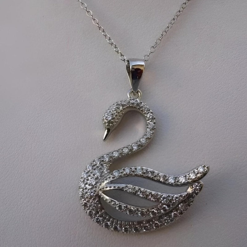 CZ Diamond Swan Pendant, 14K Gold Plated Sterling Silver Necklace