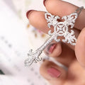 Round Cut Moissanite Diamond Cross Pendant Necklace, 14K White Gold Plated, 925 Sterling Silver