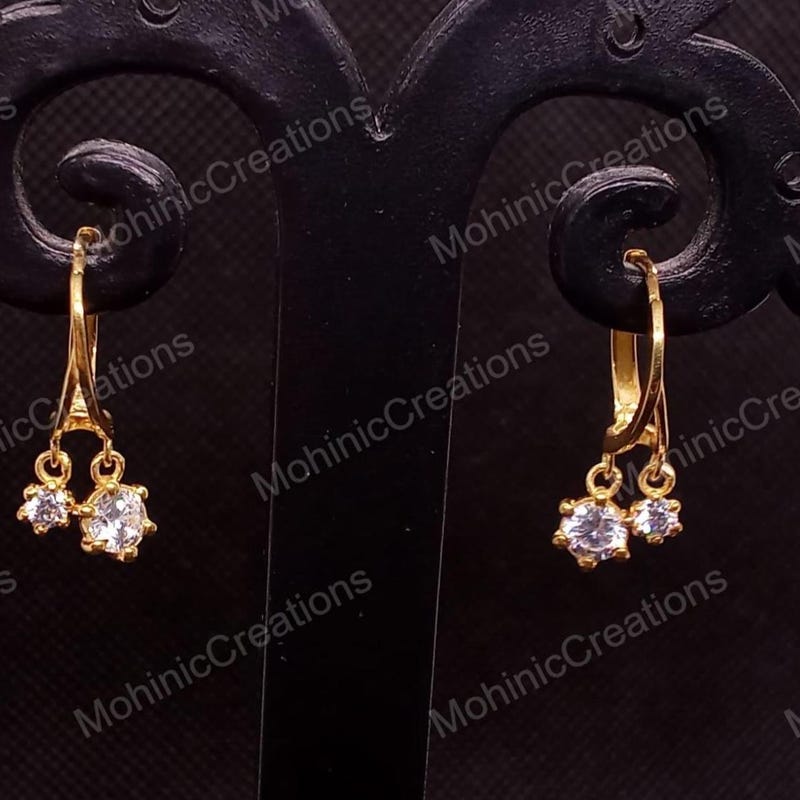 Sterling Silver Women's Hoop Drop Drop Earrings, 1.50Ct Cubic Zirconia Diamond 14k Yellow Gold Plated